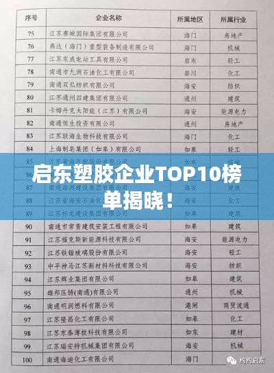 启东塑胶企业TOP10榜单揭晓！