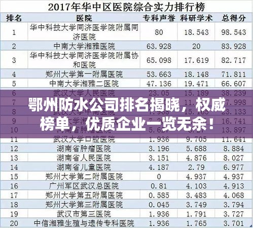 鄂州防水公司排名揭晓，权威榜单，优质企业一览无余！