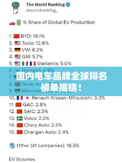 国内电车品牌全球排名榜单揭晓！