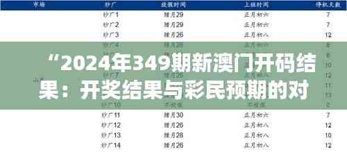 “2024年349期新澳门开码结果:开奖结果与彩民预期的对比分析”