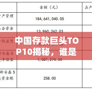 中国存款巨头TOP10揭秘，谁是最富有的人？
