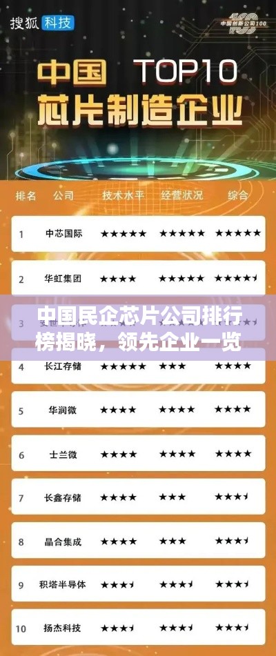 中国民企芯片公司排行榜揭晓，领先企业一览